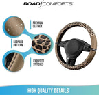 Road Comforts Leopard Steering Wheel Cover for Women, Cute Anti-Slip Microfiber Leather, Universal Fit 14.5-15 Inch Round Steering Wheel - Beige - Image 7
