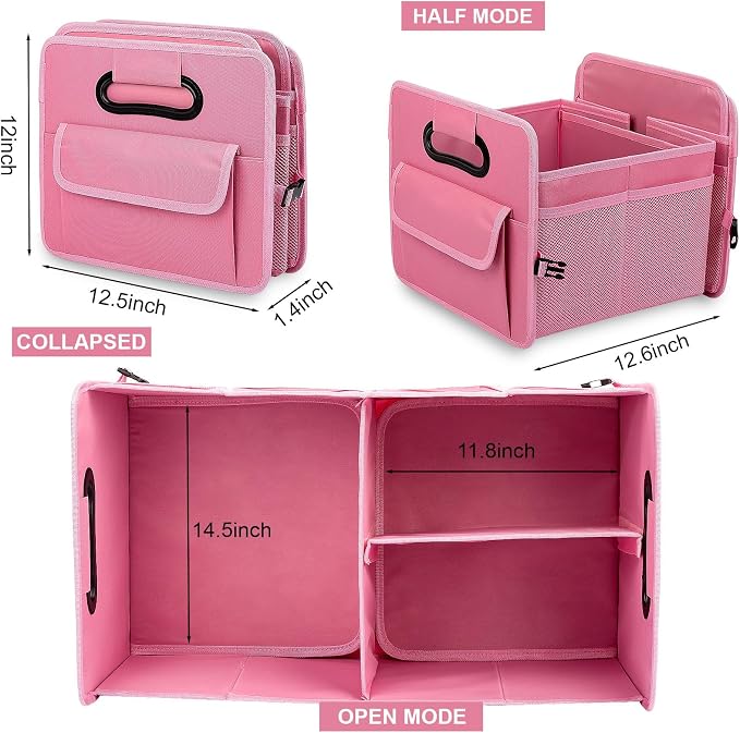 Car Trunk Organizer, Collapsible Car Organizers and Storage Large Pink | Sturdy, Strong Capacity, Clean Decor, Multi Compartment Container Box, Adjustable Car Accessories for SUV Sedan Truck - Image 3