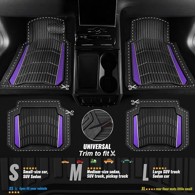 CAR PASS Heavy Rubber Car Floor Mats, Deep Waterproof Car Floor Mats All Weather, Aluminum Film Universal Trim to Fit for Cars SUV Trucks Sedans, Anti-Slip, Black Purple Metallic - Image 4