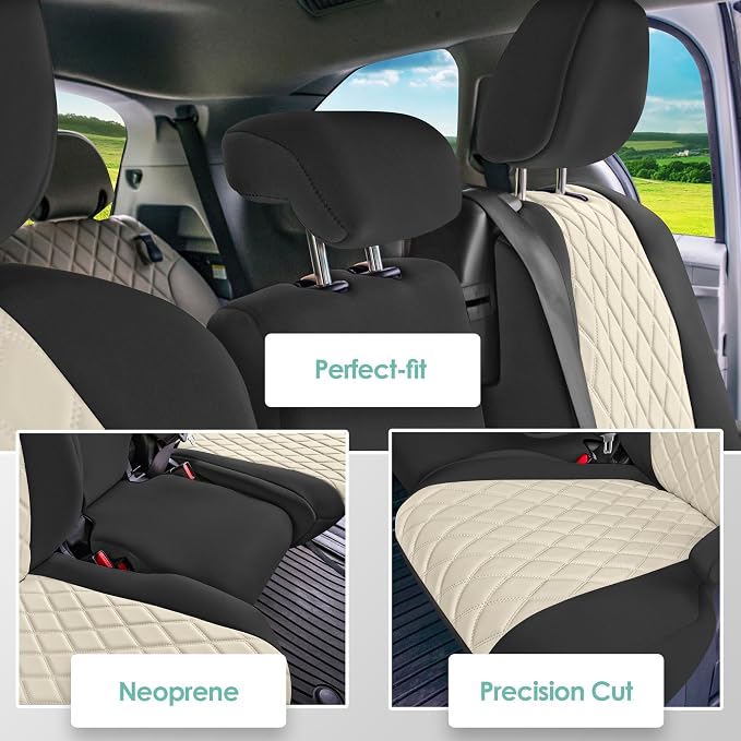 FH Group Custom Fit Car Seat Covers Specifically Made for Toyota Sienna 2011-2020, Car Seat Cover 2nd Row Set, 8 Seater Automotive Seat Covers in Beige Neoprene, Waterproof and Washable Seat Covers - Image 2