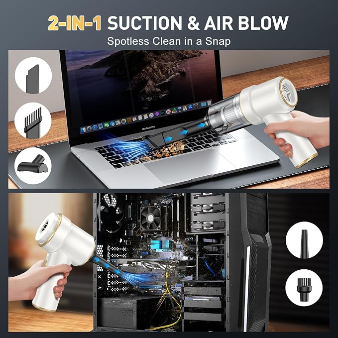 KMM Handheld Car Vacuum Cleaner, 9000PA Hand Held Vacuum & Air Duster | Strong Suction, 120W High Power, Portable, Cordless, Multi-Nozzles & LED Light, for Home, Car, Office - Image 3
