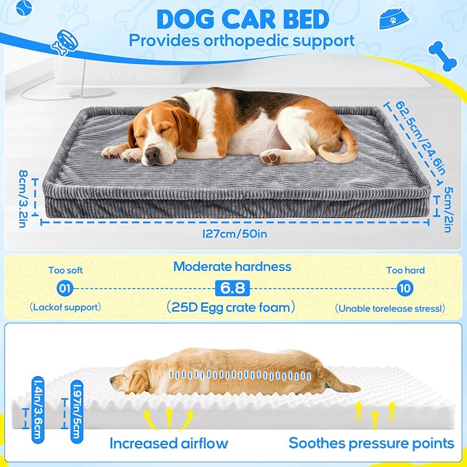 Loiion Dog Car Bed, Non-Slip Backseat Extender Pet Mat 50"x24.6"x2" | Removable, Washable Dog Bed With Waterproof Liner Protects Car Seats, Anti-Slip Travel Bed For Dogs - Image 6