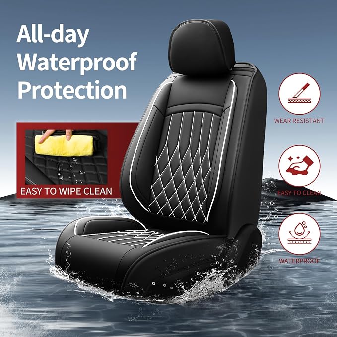 Fit Tundra Car Seat Covers Compatible with Toyota Tundra 2007-2025 2026 - Waterproof Breathable Leather Seat Cushions Protector,Airbag Compatible,Only 2 Front seat Covers(Whiteline) - Image 2