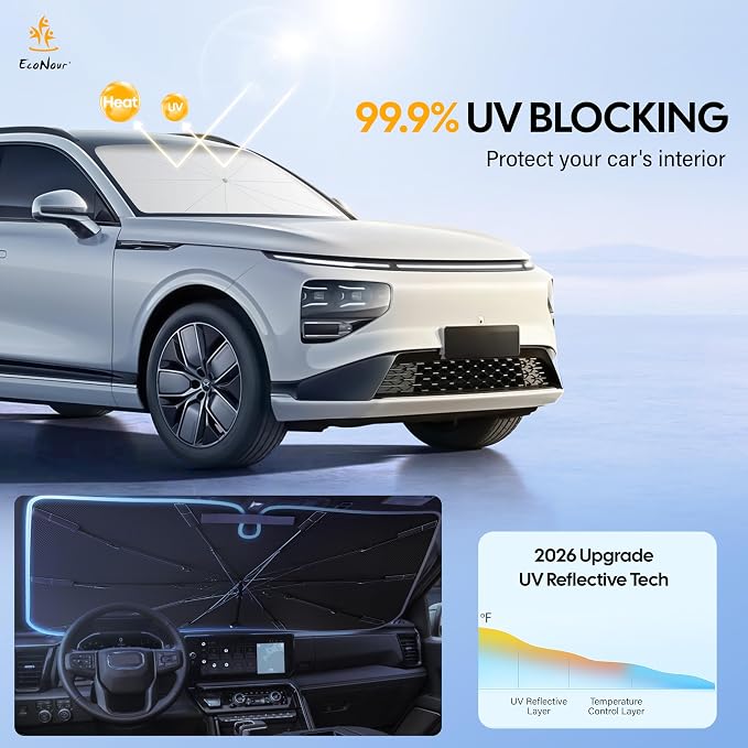 EcoNour Foldable Windshield Sun Shade & Window Tint Fit for 2022-2024 2025 2026 Honda Honda Civic Sunshade, Front Car Window Shades Sun Visor, UV Protection, Heat Blocker, Car Accessories - Image 3