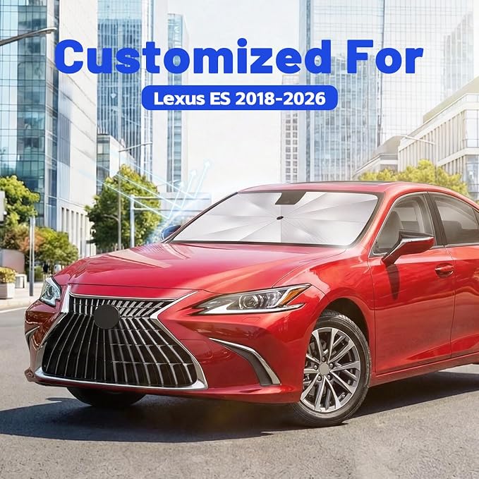 Car Windshield Sun Shade Umbrella for Lexus ES 2018-2026, 1:1 Fit Sunshade | [Reflective Coated Fabric] Car Shades Sun Visor Keep Car Cool and Protects Interior, Sunshade Umbrella for Front Window - Image 2