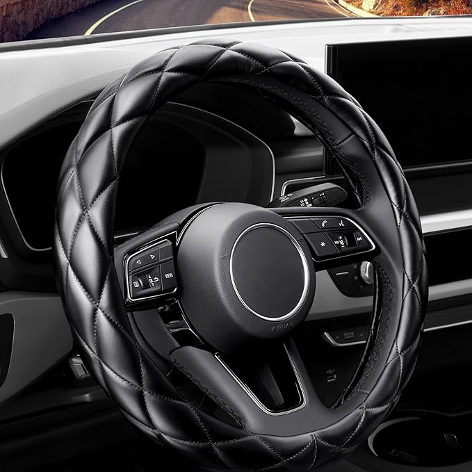 YHONGJT Soft Microfiber Leather Steering Wheel Cover, Universal 15 Inch for Women Girls, Fit Vehicles, Sedans, SUVs, Vans, Trucks - Black by Unknown