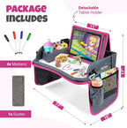Kids Travel Tray with Dry Erase Board - Car Seat Tray for Kids Travel, Carseat Table Top for Toddler, Lap Desk for Car Seat, Activity Organizer & Snack Holder, Road Trip Essentials for Kid (Pink) - Image 2