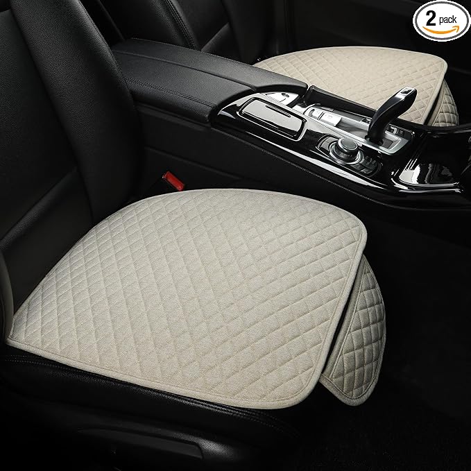 West Llama Linen Car Seat Covers,Bottom Seat Covers for Cars Include 2 Piece Front Driver Seat Pad Mat Universal Fits 90% Vehicles,SUVs,Cars,Sedans(2Piece-Beige) by WESTLLAMA