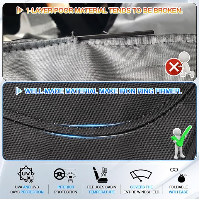 Canvcle Windshield Sun Shade for 2022-2025 2026 Nissan Frontier Accessories Thicken 6-Layer Front Window Sunshade Cover Sun Visor Protector Foldable Block UV Rays Keep Vehicle Cool - Image 4