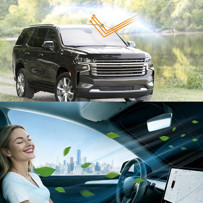 Windshield Sun Shade for 2015 2016 2017-2020 Tahoe SUV | Foldable, Full covered for windshield, Block UV Rays, Heat Reduction, Easy to install, Keeps Car Cooler - Image 6