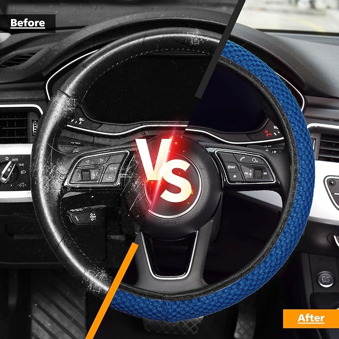 KAFEEK Elastic Stretch Steering Wheel Cover, Universal 15 Inch, Light Blue | Breathable Ice Silk Microfiber, Non-Slip Car Grip, Warm in Winter and Cool in Summer, Odorless - Image 5