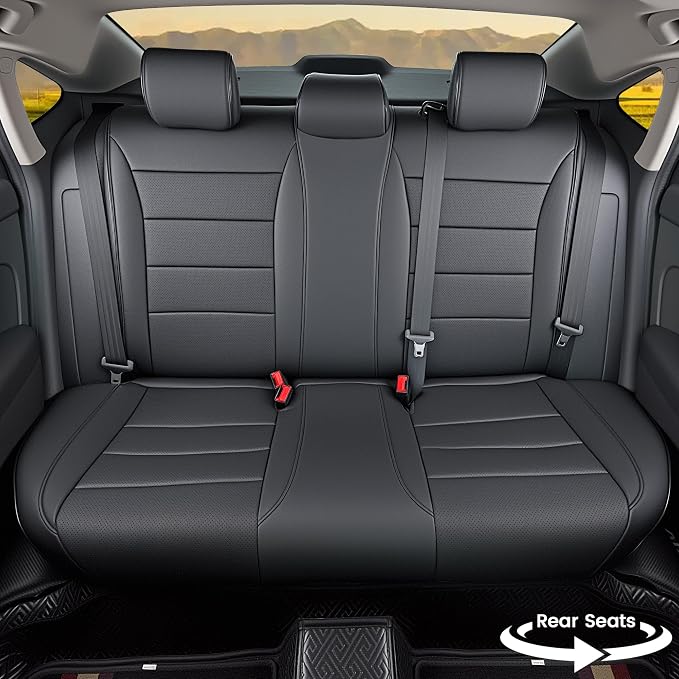 HKZ Custom Fit Civic Seat Cover Full Set for Honda Civic 4 Door Sedan-Only (2022 2023 2024 EX)&(2025-2026 Sport),5-Seats Full Set,Leather Seat Protector(Black) - Image 3