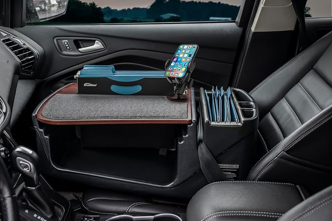 AutoExec AE-FMEF-PM-21M Efficiency FileMaster Car Desk for Your Vehicle Workstation and Mobile Office, Mahogany with Phone Mount | Vehicle Workstation, Mobile Office, Phone Mount - Image 2
