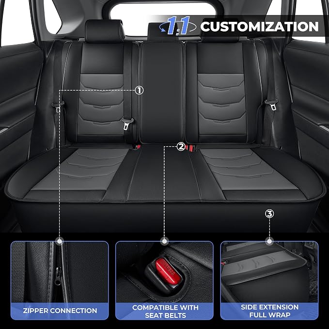 1:1 Custom Car Seat Covers Fit for Toyota RAV4 2019-2025 2026 | Fit for RAV 4 LE, XLE, XLE Premium, Limited Full Set Faux Leather Waterproof Seat Protectors(5-Seater, Black&Grey) - Image 5