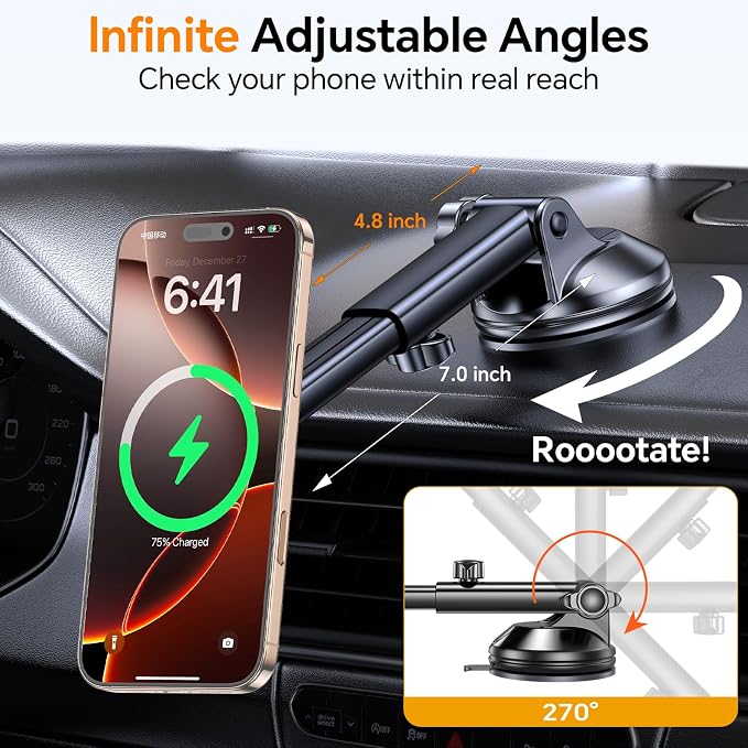 Coolpow for MagSafe Car Mount Charger【Ultra Magnet】 Magnetic Phone Holders for Your Car Charger【Windshield+Vent+Dash】 Magnetic Wireless Car Phone Holder Charger Car Mount for iPhone 17 (Purple) - Image 7