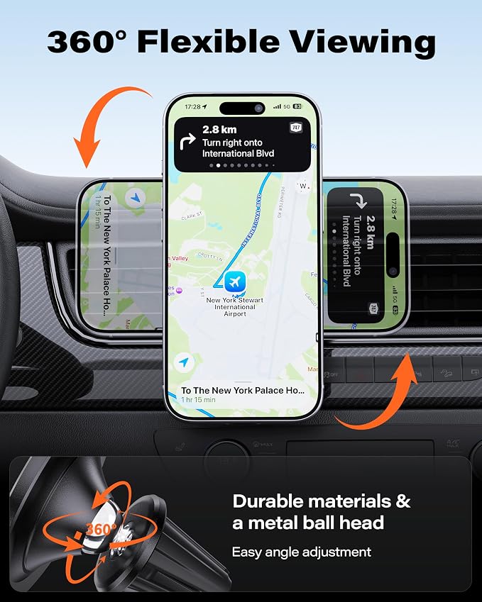 A2C for MagSafe Car Mount, 2 Pack Magnetic Phone Holder for Car Vent | 17 N54 Magnets, One-Piece No Assembly, Silicone-Coated Metal Clips, 360°Adjustable Car Phone Holder Vent for Magsafe iPhone - Image 4
