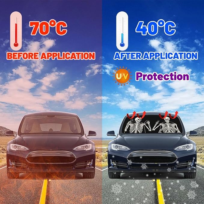 Funny Skeleton Driving Car Windshield Sunshade Umbrella Sun Shade | Skull Sunshades for Car Funny Umbrella Windshield Sun Shade Upgraded Blocks UV & Heat Front Window Shades for SUV Sedan Auto - Image 3