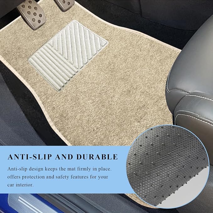 4PCS Car Floor Mats, Waterproof Non-Slip Car Floor Liners with Safety Heel Pad, All-Weather Wear-Resistant Mats Heavy Duty Universal Carpets for Truck SUV Van Sedan (Beige) - Image 4