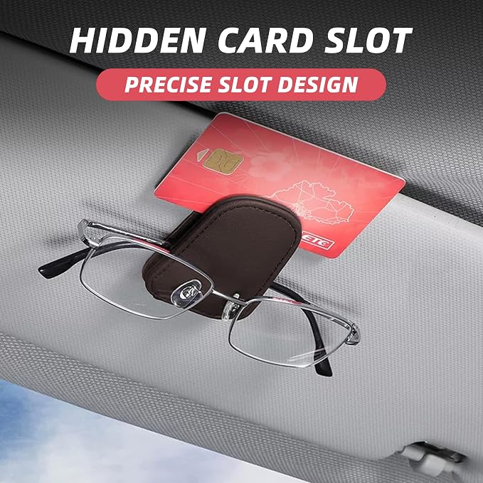 2 Pack Magnetic Leather Car Visor Sunglass Holders, Brown | flip-open design, holds eyewear tickets or cards, tool-free mounting, fits most cars and trucks, car interior accessories - Image 4
