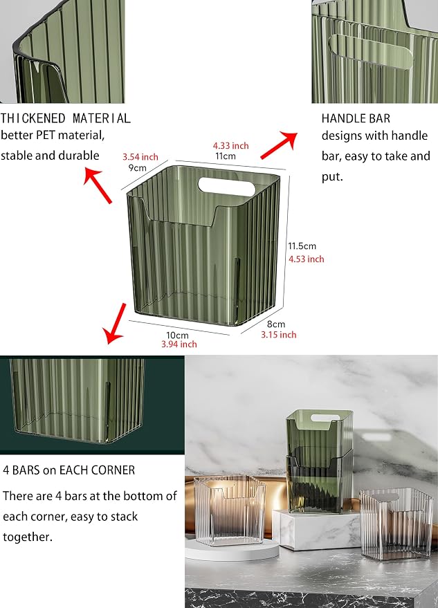 Lae Nuvole 2 Pack Adhesive Wall Storage Bins, Cabinet Door Organizer, Clear | 4 Adhesive Pads, No Drill, Renter Friendly, BPA-Free PET, Stackable; for Fridge, Kitchen, Bathroom, Countertops, Pantry - Image 6