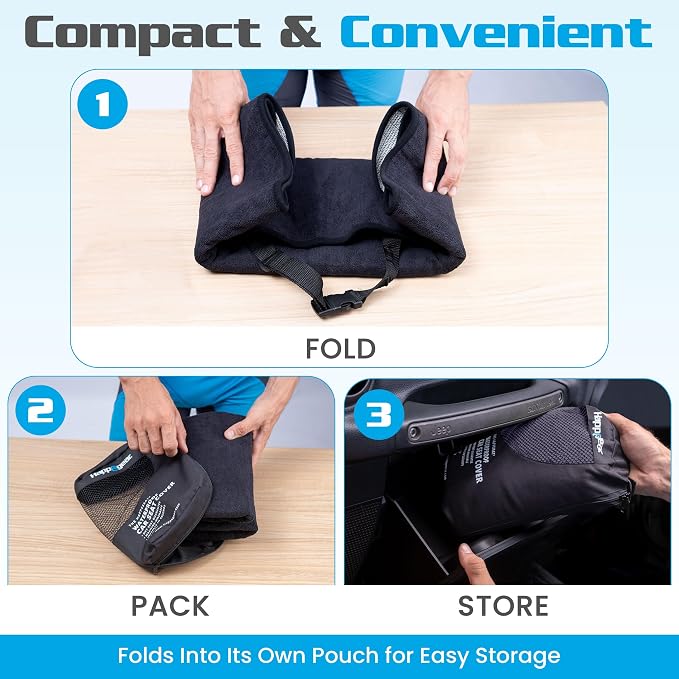 Happeseat Waterproof Car Seat Cover & Protector, Black | Universal Fit, Car Seat Towel Cover, Slip Resistant Backing, Machine Washable, Fits Front & Back, Easy Install & Storage - Image 6