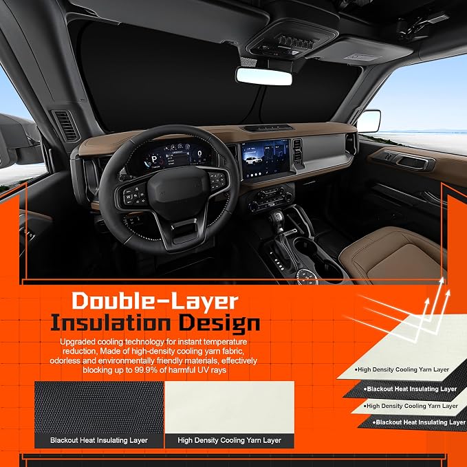 Custom Fit Windshield Sun Shade for Ford Explorer 2011-2019 - Full Coverage, 210T Reflective Fabric, Double-Layer Design - Blocks 99% UV Rays, Keeps Car Cool, Easy to Install and Store - Image 4