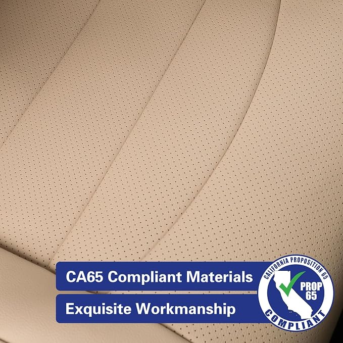 EKR Car Challenger Seat Covers 2008-2010,Leatherette Full Set | Custom Fit for Dodge Challenger 2008 2009 2010-Faux Leather(Beige) - Image 3