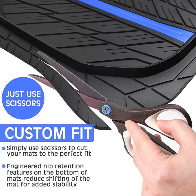 CAR PASS Tire Tread DeepDish Rubber Floor Mats for car Heavy Duty car mats All Weather, Universal XL~M Trim to Fit for Truck SUV Vehicle Automotive, Waterproof car mats 3 Piece(Blue Black) - Image 5
