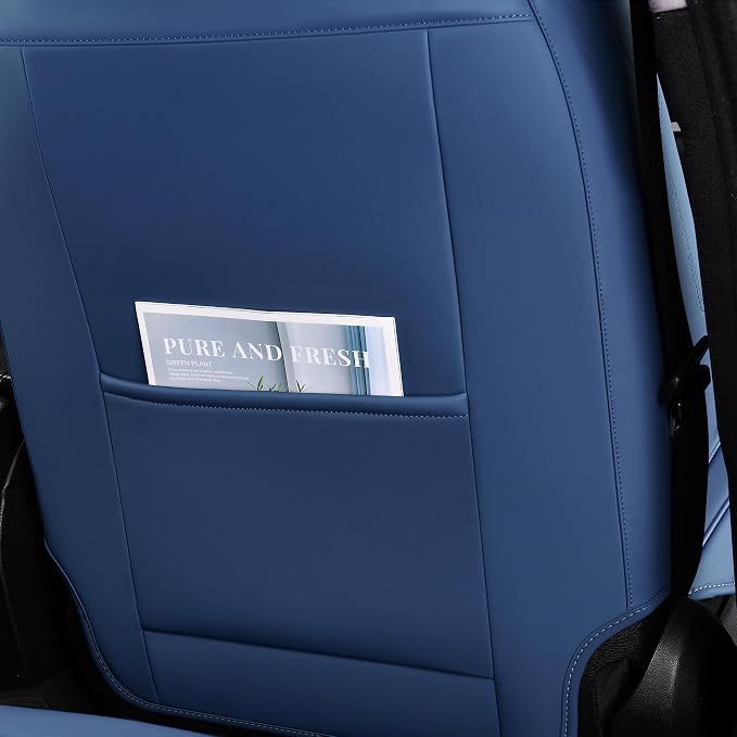 Front Seat Covers, Leather Seat Covers, Universal Car Seat Covers 2PCS, Waterproof Car Seat Protector, Driver Seat Cover Accessories for Trucks SUV Sedans-Blue&White - Image 6