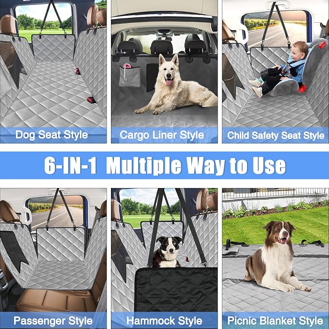 Kytely Dog Car Seat Cover Back Seat XL, Waterproof Hammock for Car & SUV | Side Flaps with Zippers, Mesh Window, 600D Oxford, Anti-Scratch Nonslip Backseat Protector, Dog Seat Belt Included - Image 4