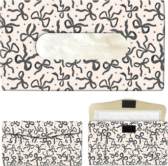 Car Tissue Holder, Cute Sun Visor Napkin Holder Backseat Tissue Case, PU Leather Tissue Box, Funny Car Accessories for Women Men Black White Bowties by Unknown