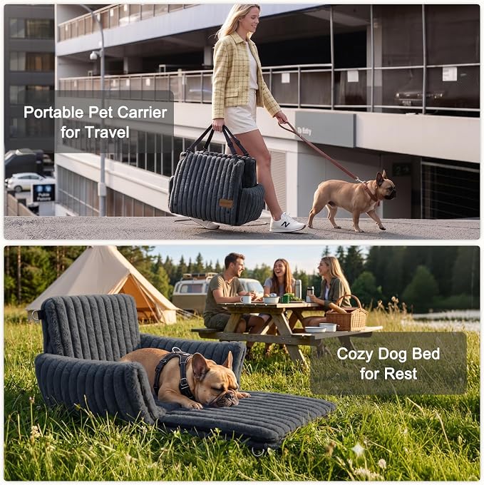 MIXJOY Dog Car Seat for Small/Medium Dogs up to 23 lbs, Multi-Functional Dog Carrier for Car with Detachable Washable Cover, Pet Travel Bed with Clip-On Safety Leash, Grey - Image 2