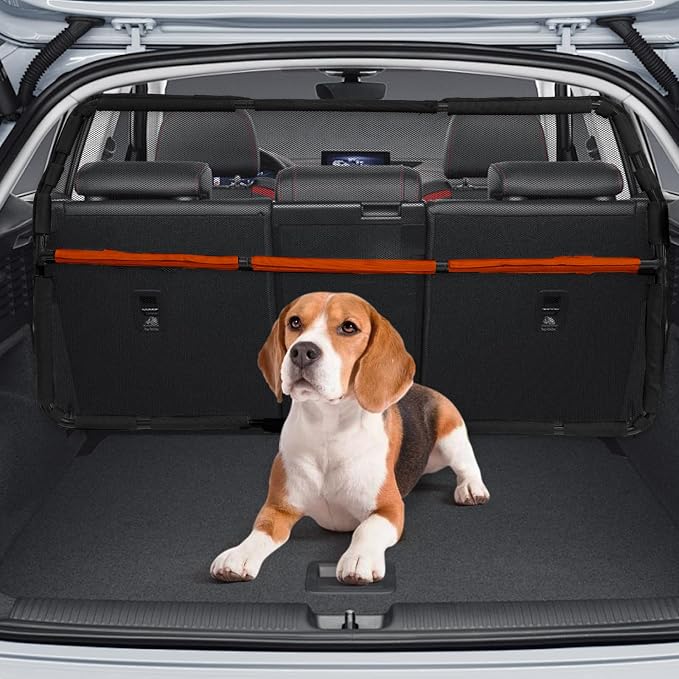 Dog Car Barrier for Back Seat & Trunk - 46" Wide for Compact SUV and Cars | Sturdy Metal Frame & Transparent Net Mesh Car Dog Barrier Tear-Resistance Full Cover Anti-Escape Visible Car Divider for Pet by FurggisPet
