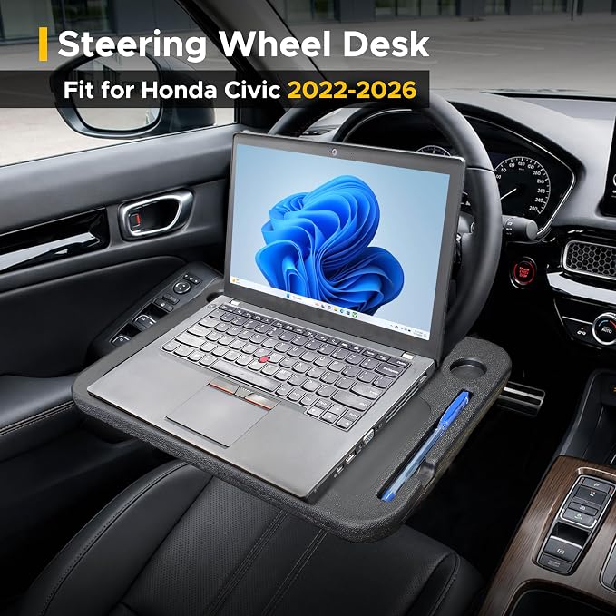 EcoNour 2-in-1 Steering Wheel Desk for Honda Civic 2022-2025 2026 | Car Tray Table | Laptop Car Mount with Pen Holder Food Tray for Eating with Drinks Holder Multipurpose Travel Car Accessories - Image 2