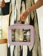 Clear Toiletry Bag 2 Pack, Travel Makeup Bag Medium & Large Purple | Structured Clear Cosmetic Case with Zipper, Car Essential Organizer Bag for Women, Waterproof PU Leather, Wide Open Portable - Image 7
