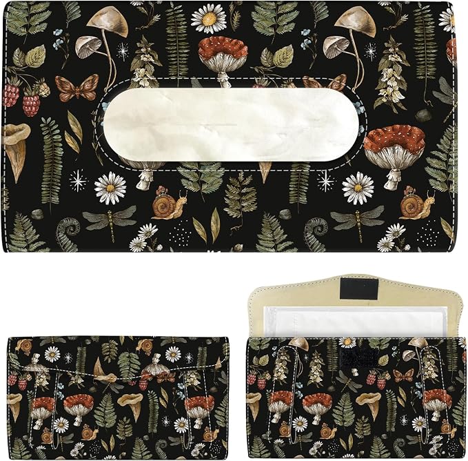 Car Tissue Holder, Cute Sun Visor Napkin Holder Backseat Tissue Case, PU Leather Tissue Box, Funny Car Accessories for Women Men Brown Cute Boho Mushrooms by Unknown
