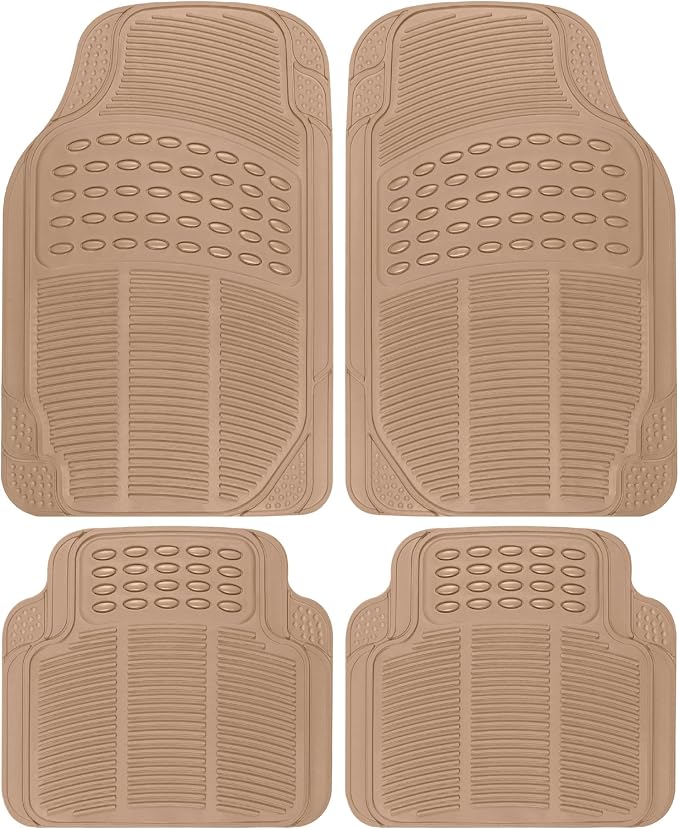 BDK ProLiner Floor Mats for Cars Trucks SUV, 4-Piece All-Weather Car Mats with Universal Fit Design, Durable Car Floor Mat with Capture Ridges, Waterproof Rubber Floor Mat for Cars (Beige) by BDK