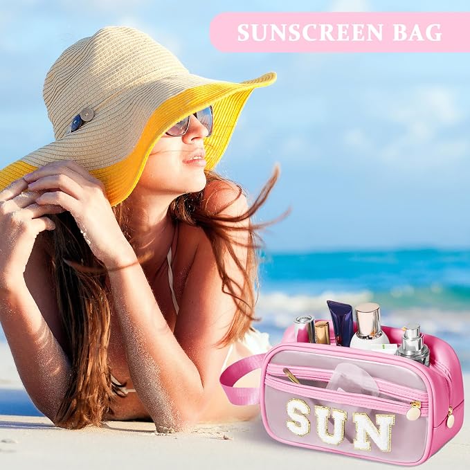 COSHAYSOO Clear Sunscreen Bag Makeup Toiletries Pouch Beach Vacation Essentials Summer Travel Stuff Accessories Personalized Graduation Gifts for Her Women College Teen Girls Teacher Nurse Pink SUN - Image 5