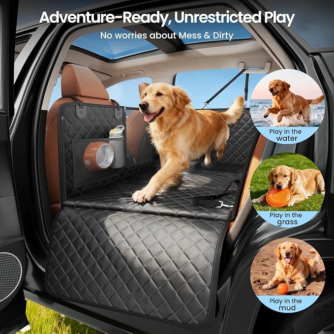 REEVAA 2.0 Hard Bottom Back Seat Cover for Large Dogs, L, Black | Foam Padding, 600 lbs Extender, 45% More Space for Large Dogs, Waterproof, Zippered Mesh Window, Fits SUVs & Small Trucks - Image 4