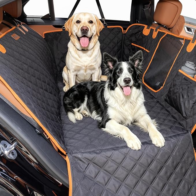 Hard Bottom Car Seat Cover for Dogs-900D Oxford Heavy Duty Extender Dog Seat Cover Back Seat, Waterproof Dog Hammock with Joint-Friendly Sponge Pad Mesh Window, Supports 600LBS-Fit Sedan/SUV by VivaSniff