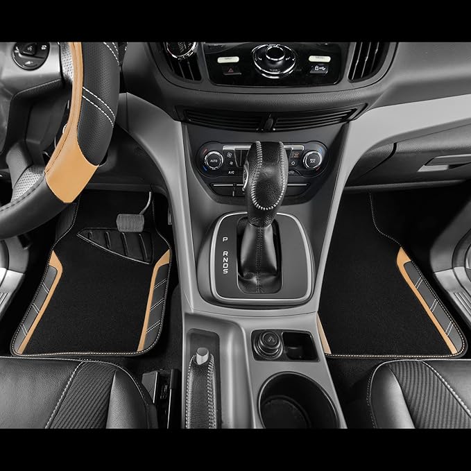 CAR PASS Microfiber Steering Wheel Cover and Waterproof Car Floor Mats,Leather Universal Car Combo Fit for 95% Truck,SUV,Cars,14.5-15inch Sporty Anti-Slip Safety Comfortable Design(Black and Beige) - Image 5