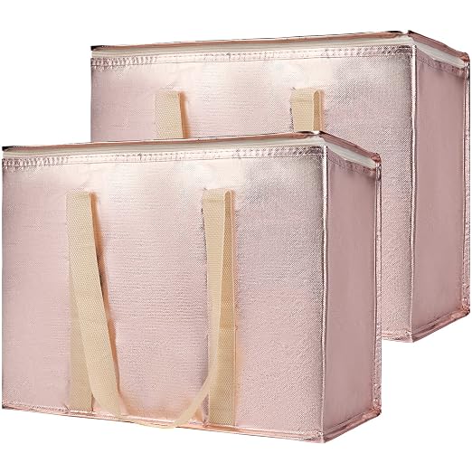 Bodaon 2-Pack Insulated Reusable Grocery Shopping Bag with Zippered Top, X-Large Frozen Foods Cold, Cooler Shopping Accessories, Insullated Bags, Insulated Food/Pizza Delivery Bag, Gold | Secure Zippered Top, Keep Frozen Foods Cold, Cooler Shopping Acc... by Bodaon