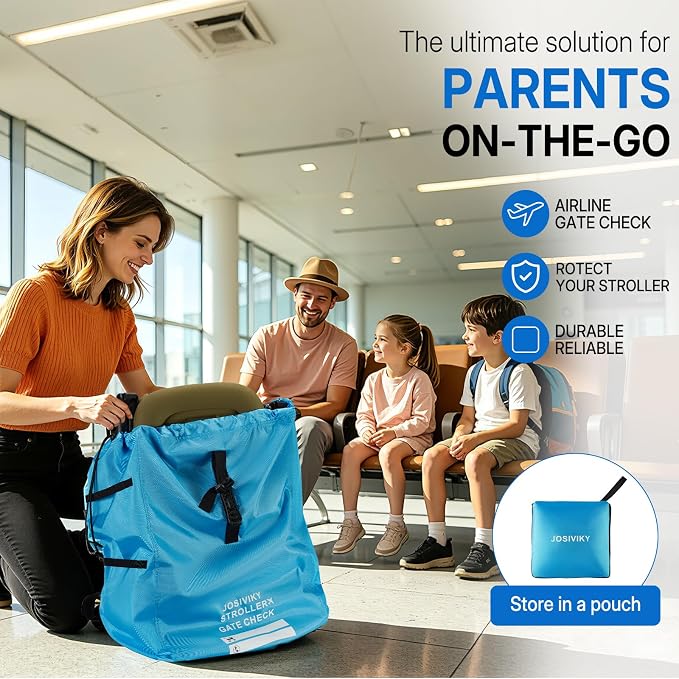 Universal Foldable Stroller & Car Seat Airplane Gate Check Travel Bag, Blue | Water Resistant Fabric, Adjustable Shoulder Straps for Easy Carry, Airplane Travel Essential. - Image 2