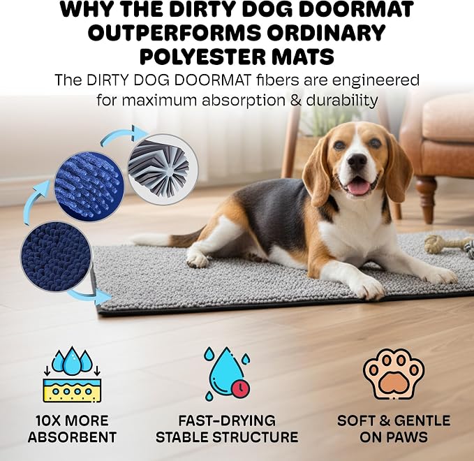 Dog Gone Smart Dirty Dog Doormat - Super Absorbent Polyamide Rug Pulls in Moisture & Dirt - Fast Drying for Clean Floors, Non-Slip, Machine Washable Mat for Muddy Paws - Brown, 35 x 26 Inches - Image 3