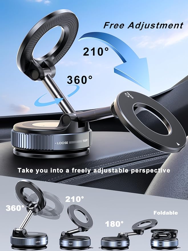 snanlen Upgraded 360° Nano Gel Vacuum Magnetic Phone Holder, 108+LBS Heavy Duty Suction Cup Phone Mount for Car Dashboard & Windshield, 3000gf MagSafe Compatible with iPhone 17/16 Pro Max White - Image 6