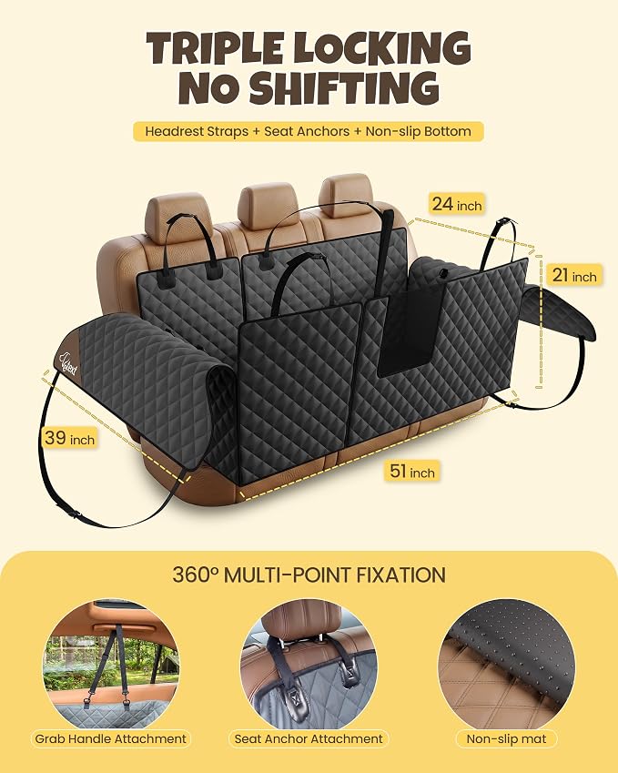 Dog Seat Cover for Back Seat Hard Bottom Dog Car Seat Cover Waterproof Scratch Proof Non Slip W/Mesh Window Side Flaps 420 Pound 51" L * 24" W * 21" H for Cars Trucks SUVs Large Dogs Road Trip - Image 8