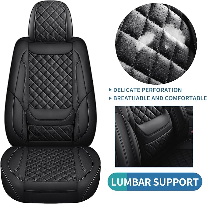Leather Car Seat Covers Full Set Automotive Seat Protectors | Breathable Waterproof Durable Full Surround & Lumbar Support Design Non-Slip Universal Fit for Most Cars SUV Trucks Van Black - Image 9
