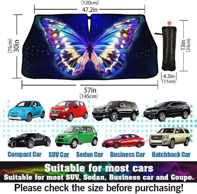 Funny Butterfly Car Windshield Sun Shade Umbrella Automotive Windshield Sunshade Foldable Front Car Accessories Interior Decor to Keep Vehicle Cool for Most Vehicles 57'' X 30'' - Image 3