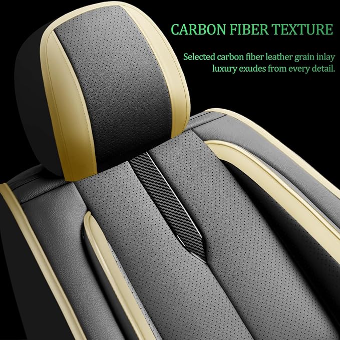 Fit Versa Car Seat Covers for Nissan Versa 2007-2024 2025 2026 -Upgraded Premium Waterproof & Breathable Leather,Airbag Compatible,All-Weather Seat Cushion Protector,Full Set,Black-Beige - Image 3