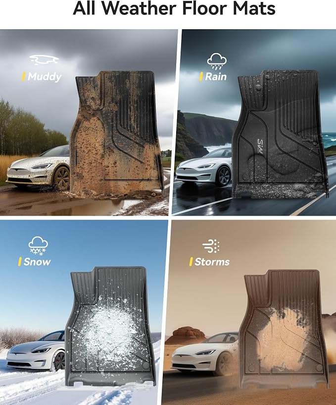 3W Floor Mats & Cargo Liner Fit for Tesla Model S 2021-2025 | All Weather TPE Custom Fit Floor Liners for 1-3 Rows and Trunk Full Set Car Mats, Model S Accessories, Black - Image 9